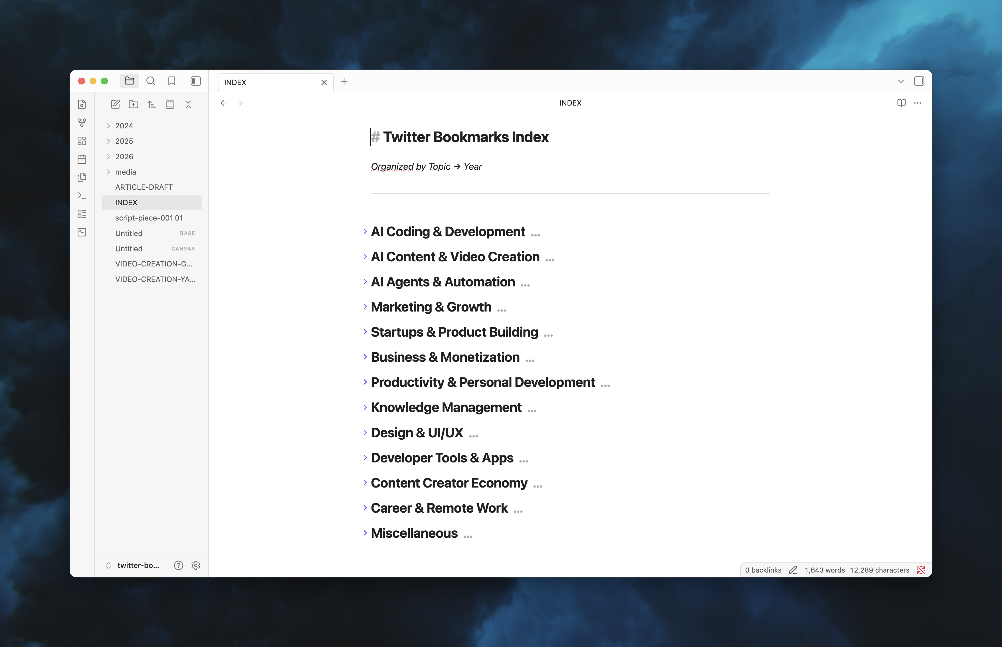 Obsidian vault index