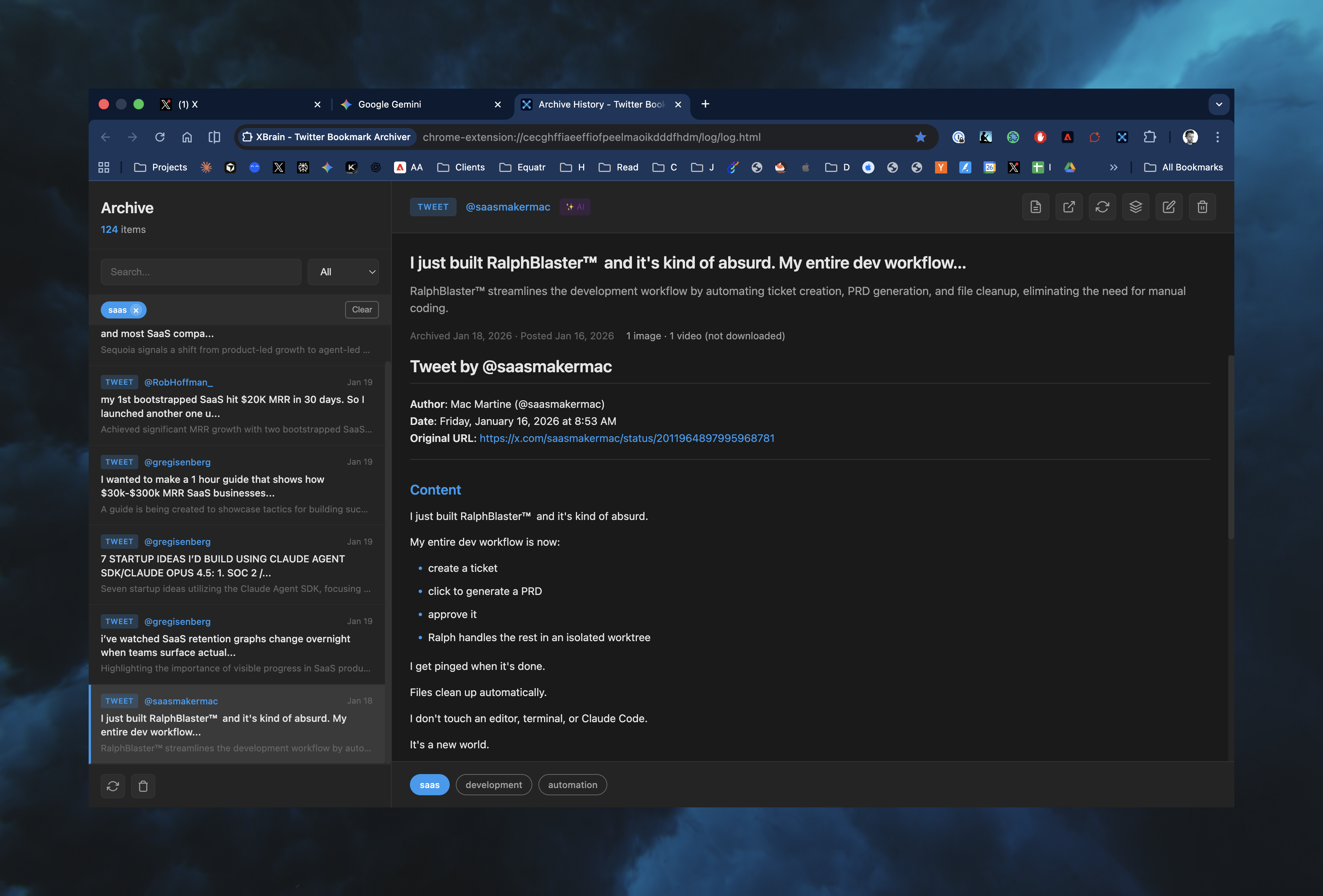 Screenshot of the extension archive view